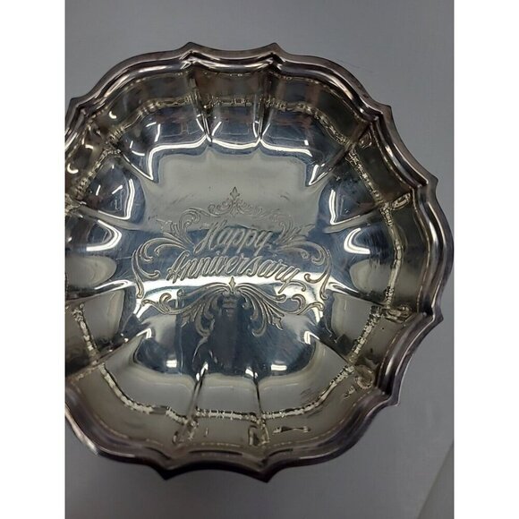 Chippendale Happy Anniversary Silver Plated Candy Dish Engraved - Picture 2 of 5
